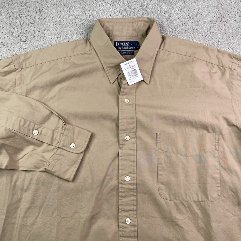 NEW Polo Ralph Lauren Shirt Mens‎ Large Tan Lowell Sport Cotton Button Up VTG